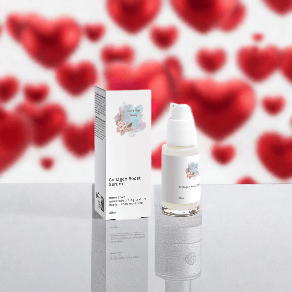 Selfnamed Collagen Boost Serum bottle with dropper, clear liquid inside, focused on skincare product for youthful skin.
