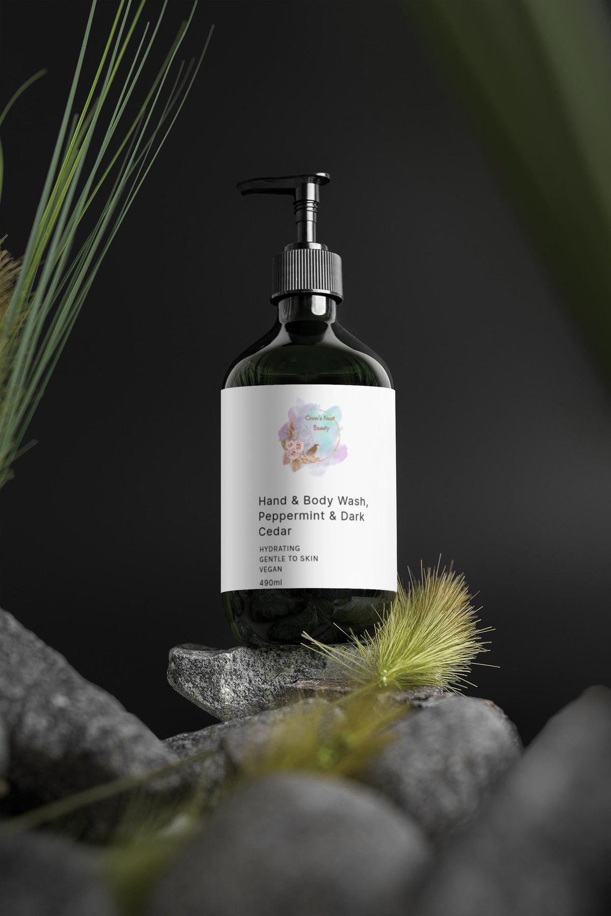 Selfnamed Peppermint & Dark Cedar Hand and Body Wash bottle with mint and cedar accents on the label.