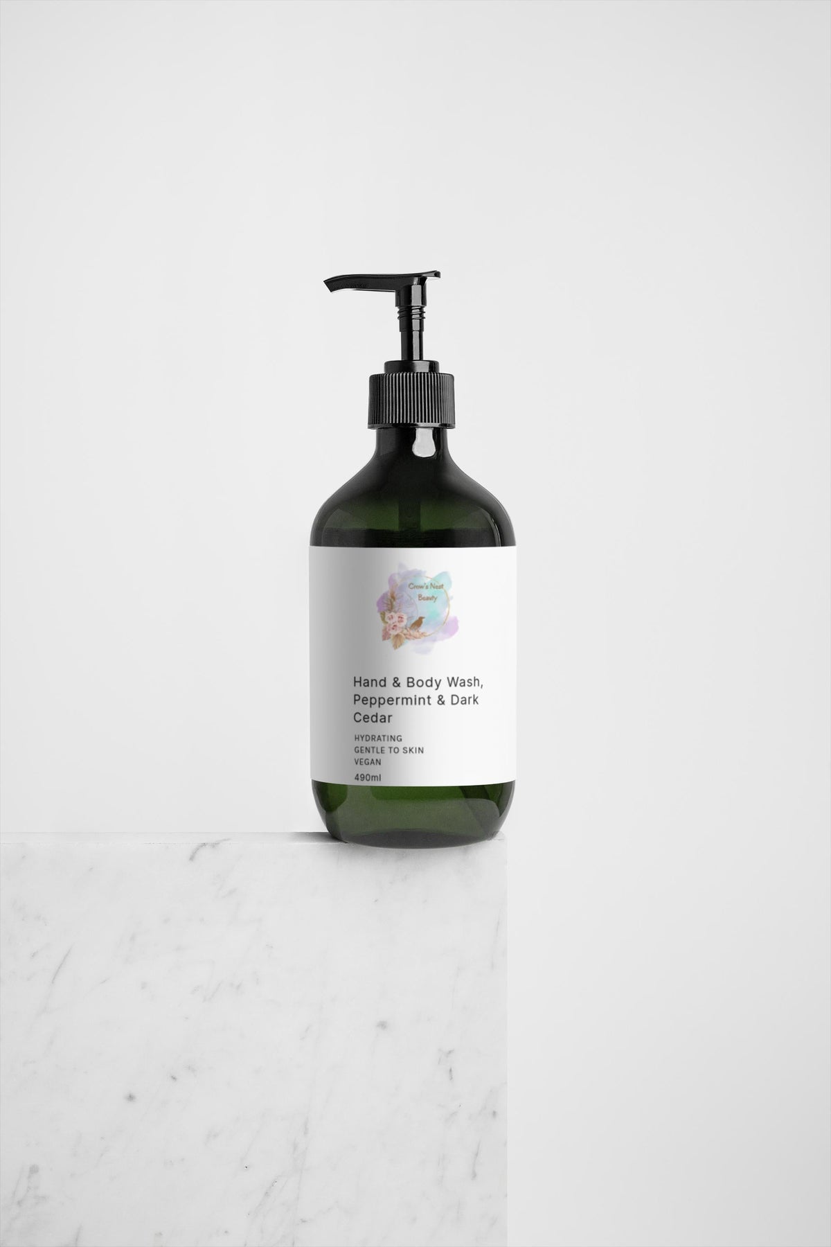Selfnamed Peppermint & Dark Cedar Hand & Body Wash bottle with a sleek design and natural ingredient labels visible.