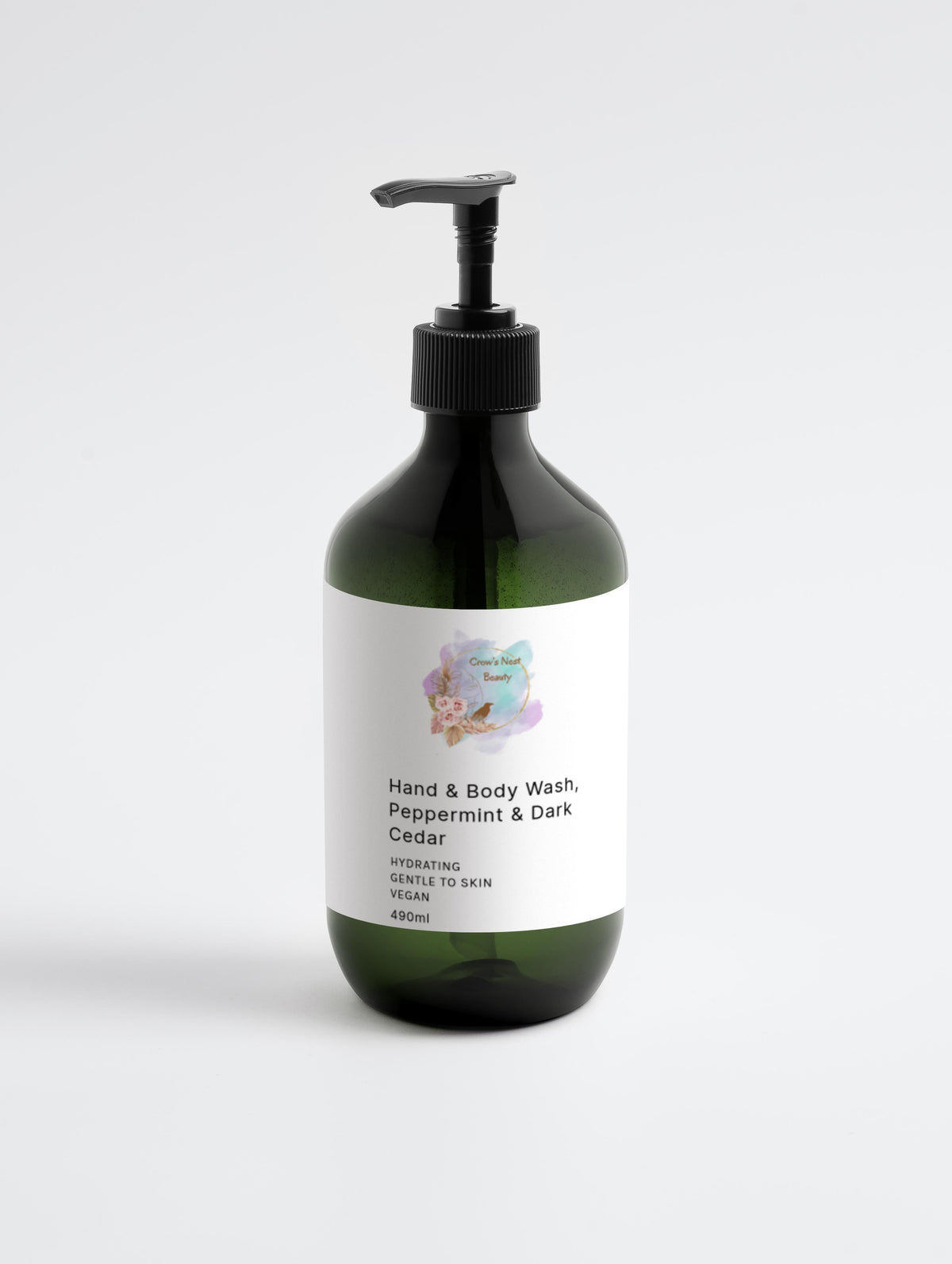 Selfnamed Peppermint & Dark Cedar Hand & Body Wash bottle with label, showcasing a refreshing and invigorating skincare product.